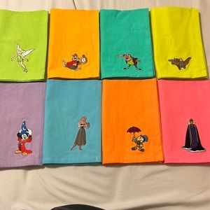 Set of 8 Disney Parks Ink and Paint Cloth Napkins w/ embroidered characters